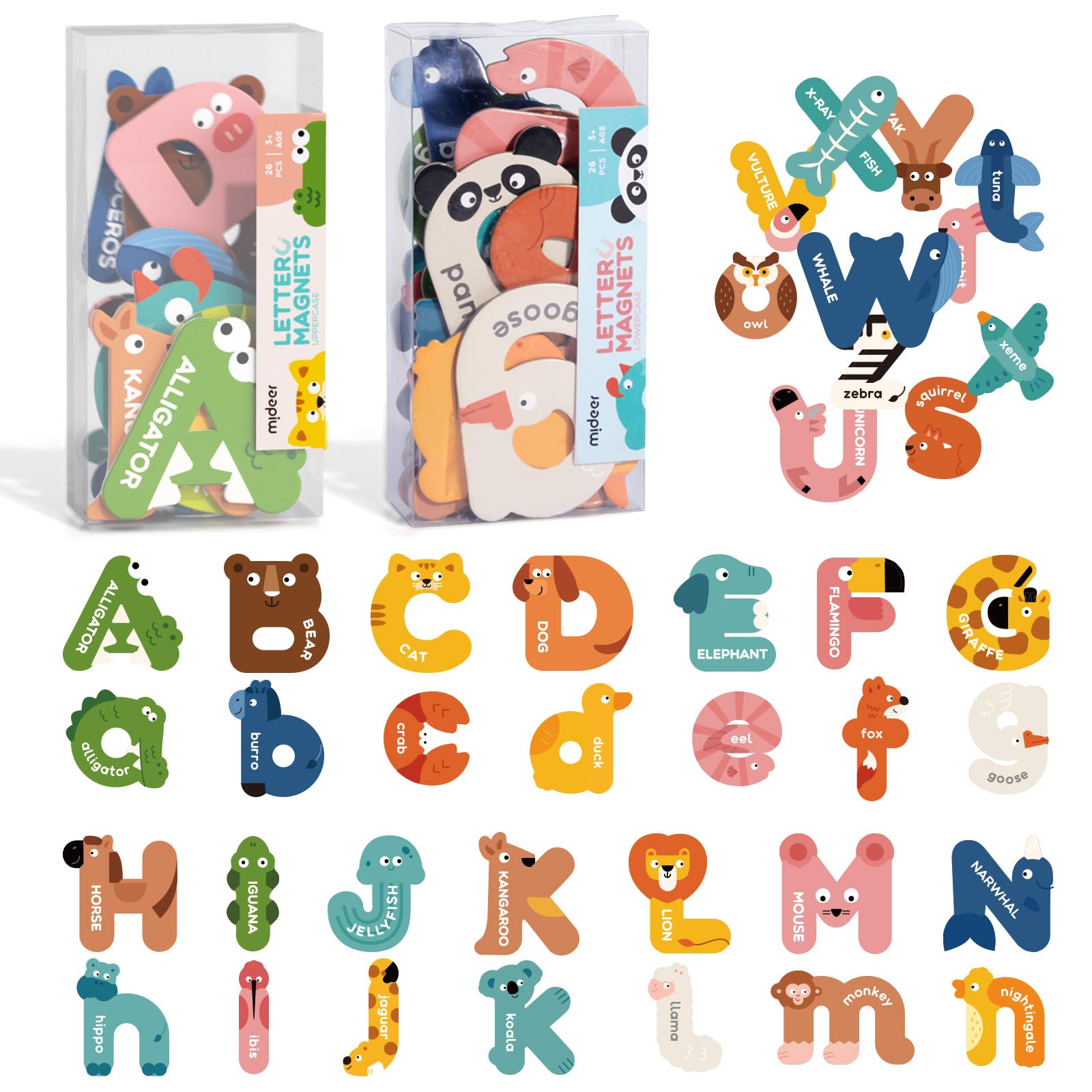 Photo 1 of Mideer Magnetic Alphabet, 26 Uppercase & 26 Lowercase Letters, Cute Animal Magnets for Fridge, Educational ABC Spelling Learning Tools Games Toys Refrigerator Magnet for Kids, Toddlers 3 4 5 Years Old