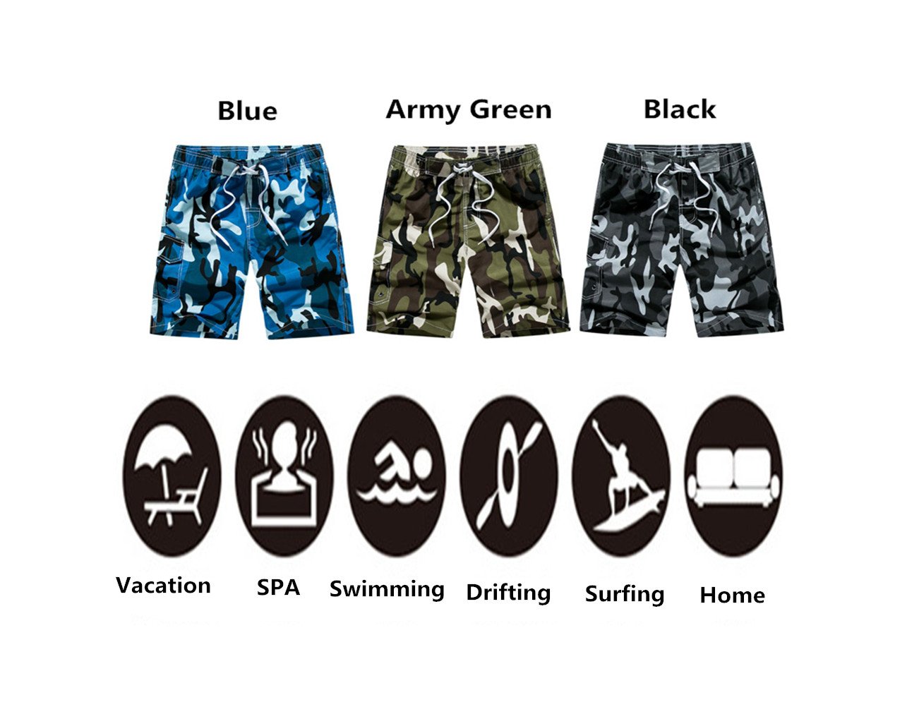 Men\'s Swim Trunks Quick Dry Camo Board Shorts Daily Beach Shorts with Pockets