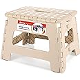 ACSTEP Folding Step Stool - 9 Inch Lightweight Plastic Non-Slip Foldable Stool for Kitchen, Bathroom, Bedroom - Khaki