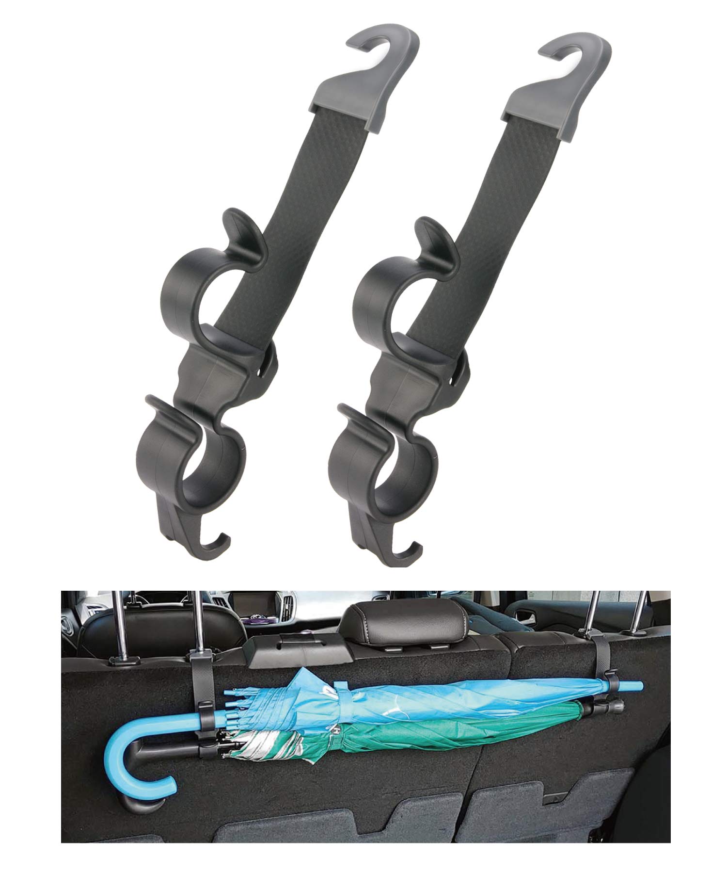 Hypersonic Car Headrest Hooks 2 Packs Auto Back Seat Hanger Holder for Bag/Purse/Umbrella (Black - Double Hooks)
