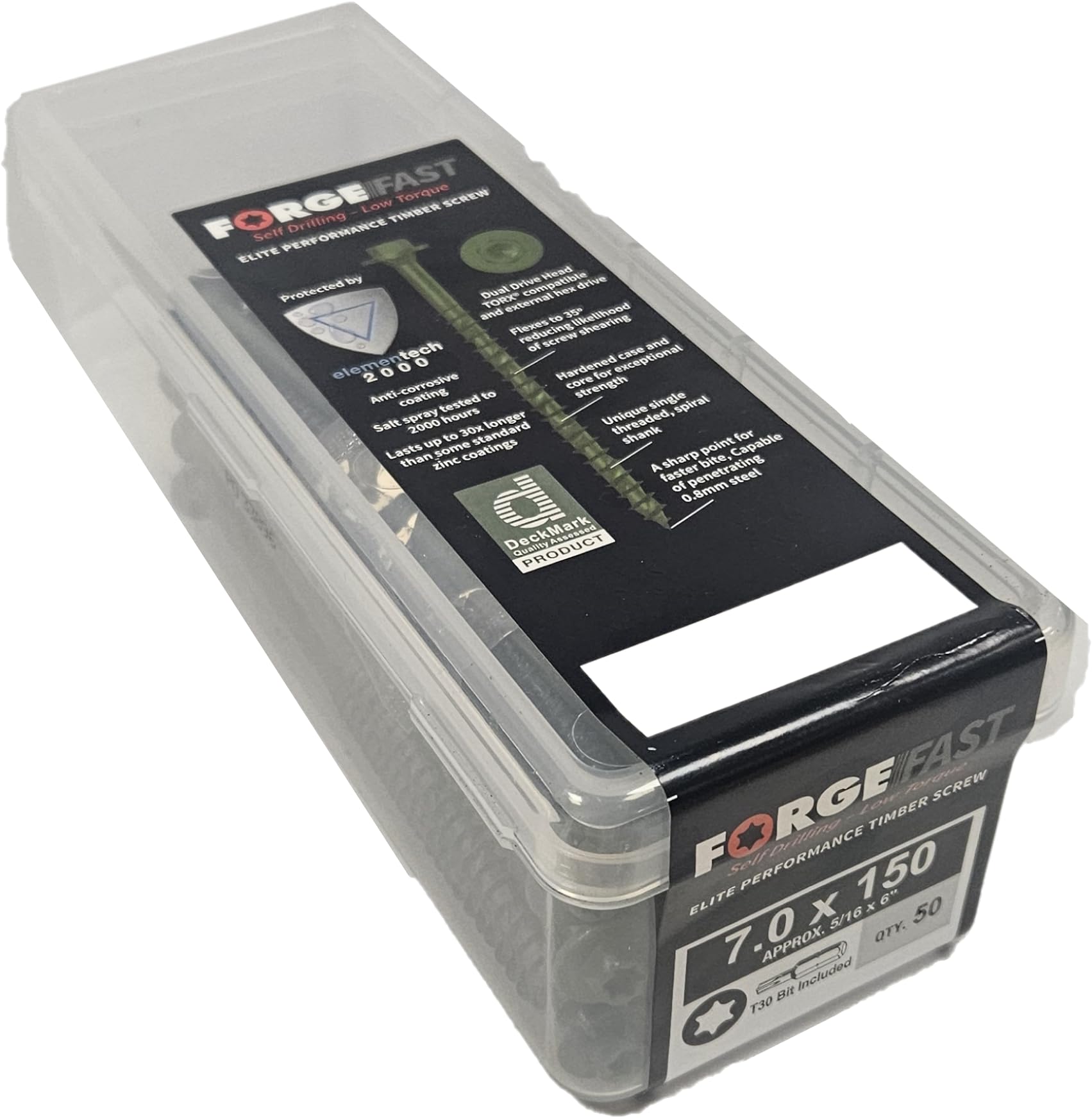 ForgeFast Timber Fixing Screws | 7.0 x 150mm | Green | Tub 50 | Dual Drive Head TORX® compatible | Anti Corrosive lasts x30 times longer then zinc coatings