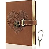 Mazeran Lock Journal, Heart Shaped Locking Leather Floral Embossing Hard Cover Gold Gild Edge Notebook Travel Diary, B6 Lined Lock with Key Personal Planner Organizer Gift for Girls Women Wife