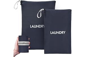 SCANDIHOME Travel Laundry Bag (2 Pcs - Large + Small) - Foldable Waterproof Washable Wet Dry Bag for Gym, Swimming, Yoga, and Workout Perfect for Dirty Clothes, Bathing Suits, Travel Accessories - Navy Blue