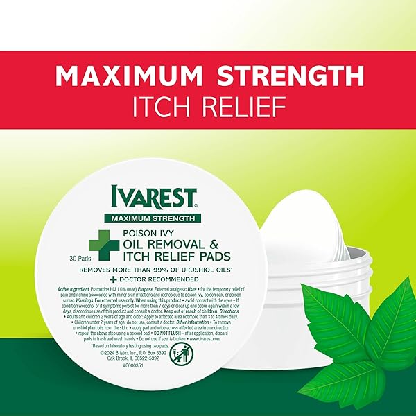 IVAREST POISON IVY OIL REMOVAL AND ITCH RELIEF PADS, 30 COUNT, POISON IVY WIPES, MAX STRENGTH, POISON PLANT AND INSECT BITE RELIEF, POISON IVY, OAK, SUMAC TREATMENT, ANTI-ITCH, MEDICATED, 30 CT.