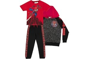 Marvel Spiderman Boys 3 Piece Fleece Pants Set, Spider-Man Zip-Up Hoodie, T-Shirt, and Pants 3-Pack Bundle Set