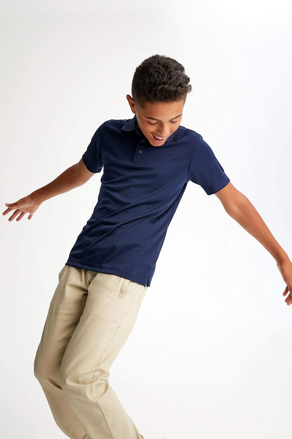 French Toast Boys' Short Sleeve Moisture Wicking Stretch Sport Polo Shirt: Clothing