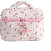 flowriple Makeup Bag for Women Girls Large Travel Aesthetic Bow Design Cosmetic Organizer Gift for Daughter Granddaughter Girlfriend Best Friend