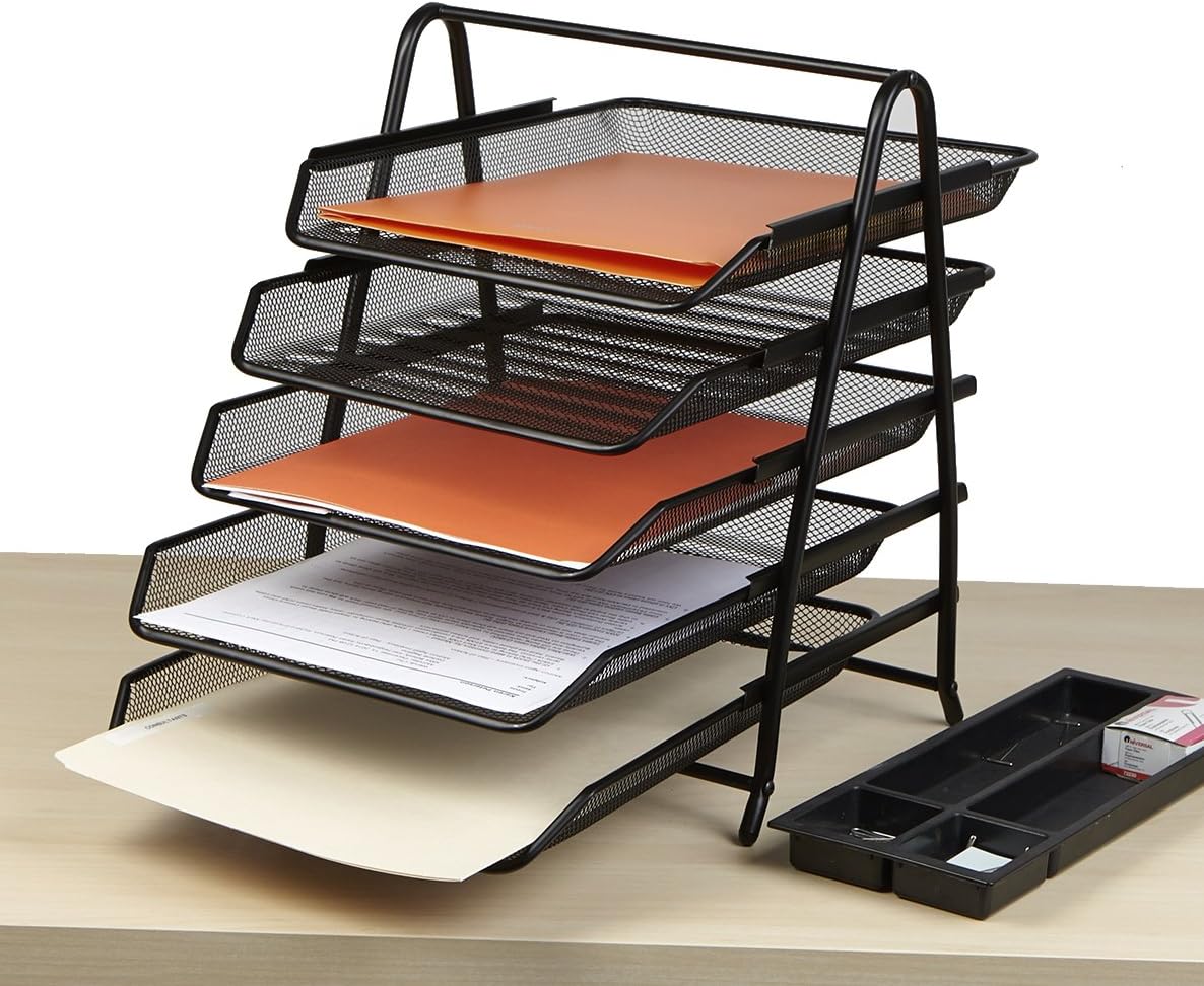 Mind Reader Desk Organizer with 5 Sliding Trays for Letters, Documents, Mail, Files, Paper, Black: Home & Kitchen