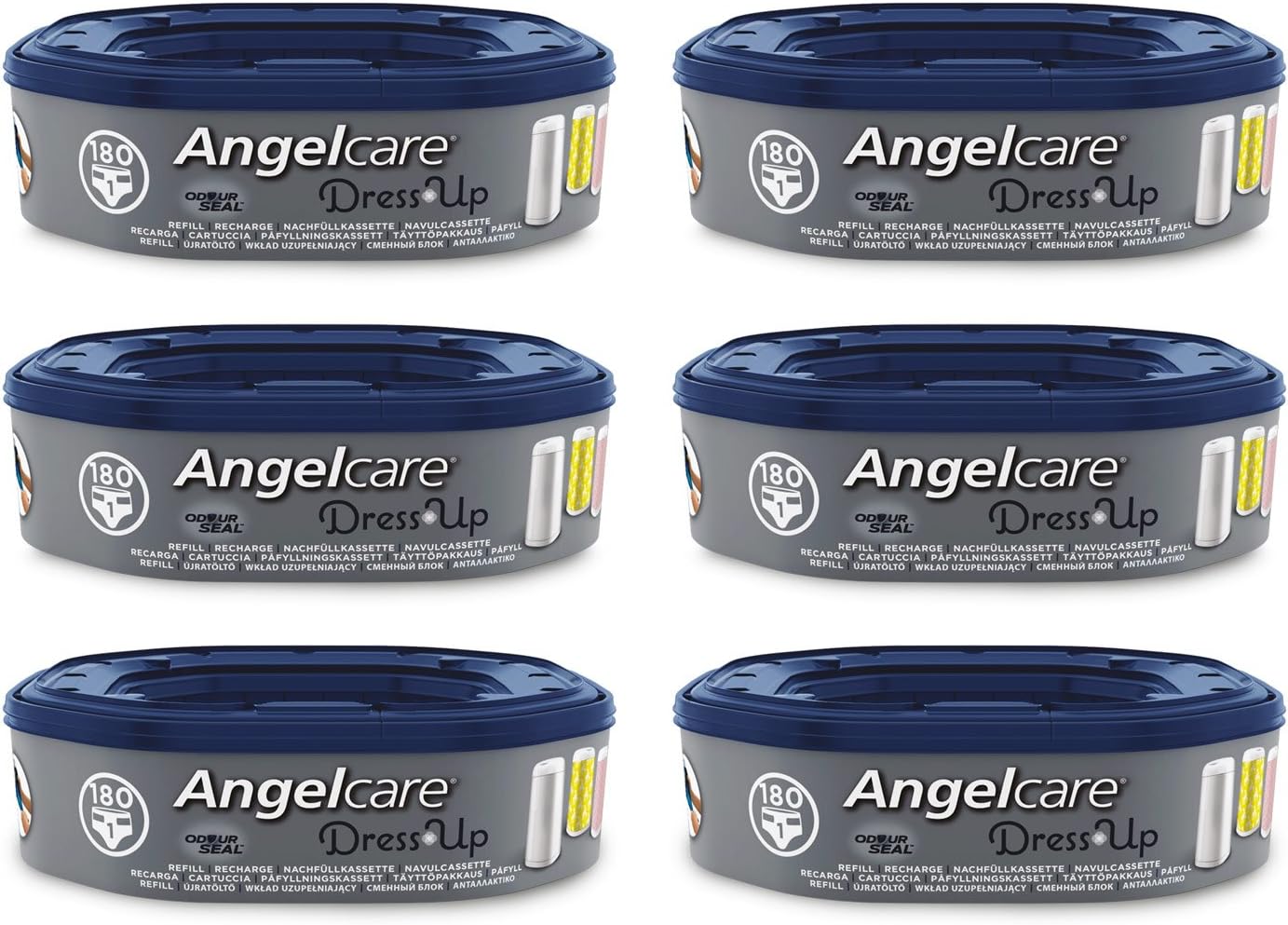 Angelcare Octagonal Refill, 6 Pack, for Classic XL Nappy Bin, Blue, 1 count (Pack of 6)