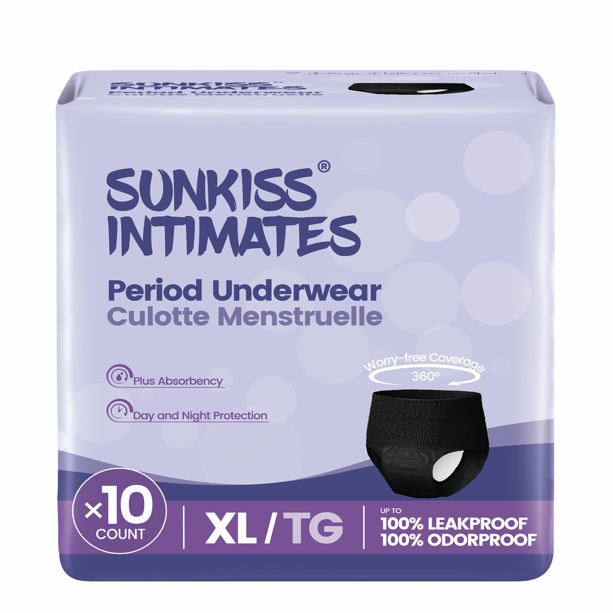 SUNKISS INTIMATES Disposable Period Pants for Women with Heavy Flow, Unscented Postpartum Underwear, Black, XLarge, 10 Count