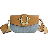 True Religion Saddle Bag, Women's Denim and Faux Leather Crossbody Purse with Adjustable Shoulder Strap, One Size