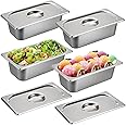 JuxYes 4 Pack 1/3 Size Hotel Pans with Lids, 22 Gauge Steam Table Pan Stainless Steel Counter pan Food Service Pan Buffet Cat