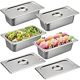 JuxYes 4 Pack 1/3 Size Hotel Pans with Lids, 22 Gauge Steam Table Pan Stainless Steel Counter pan Food Service Pan Buffet Cat