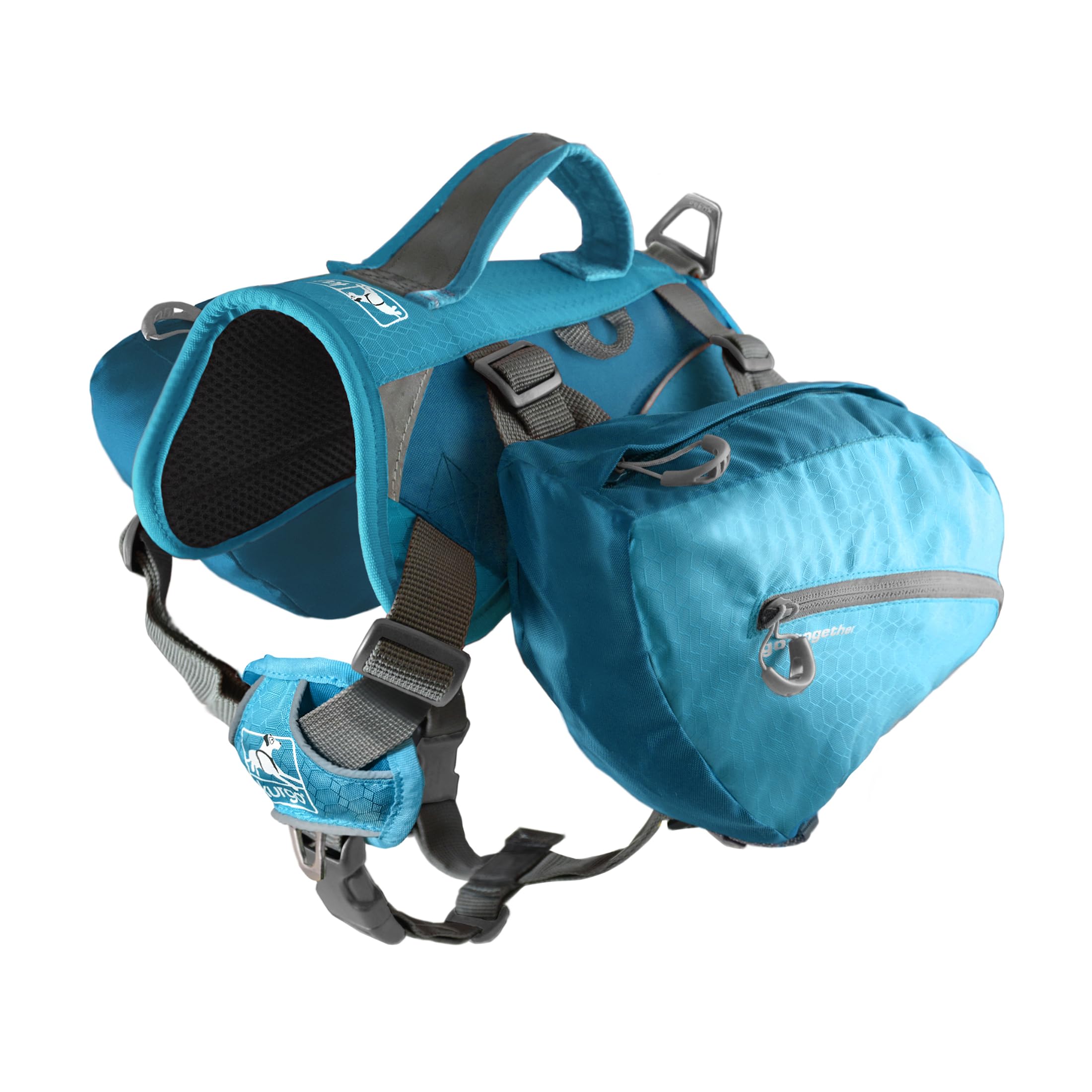 Kurgo Baxter Dog Backpack - Adventure Dog Backpack - Ergonomic Spine Support - Balanced Load Design - Durable Hiking Saddlebag - Dog Harness - Baxter (30-85 lbs) - Coastal Blue