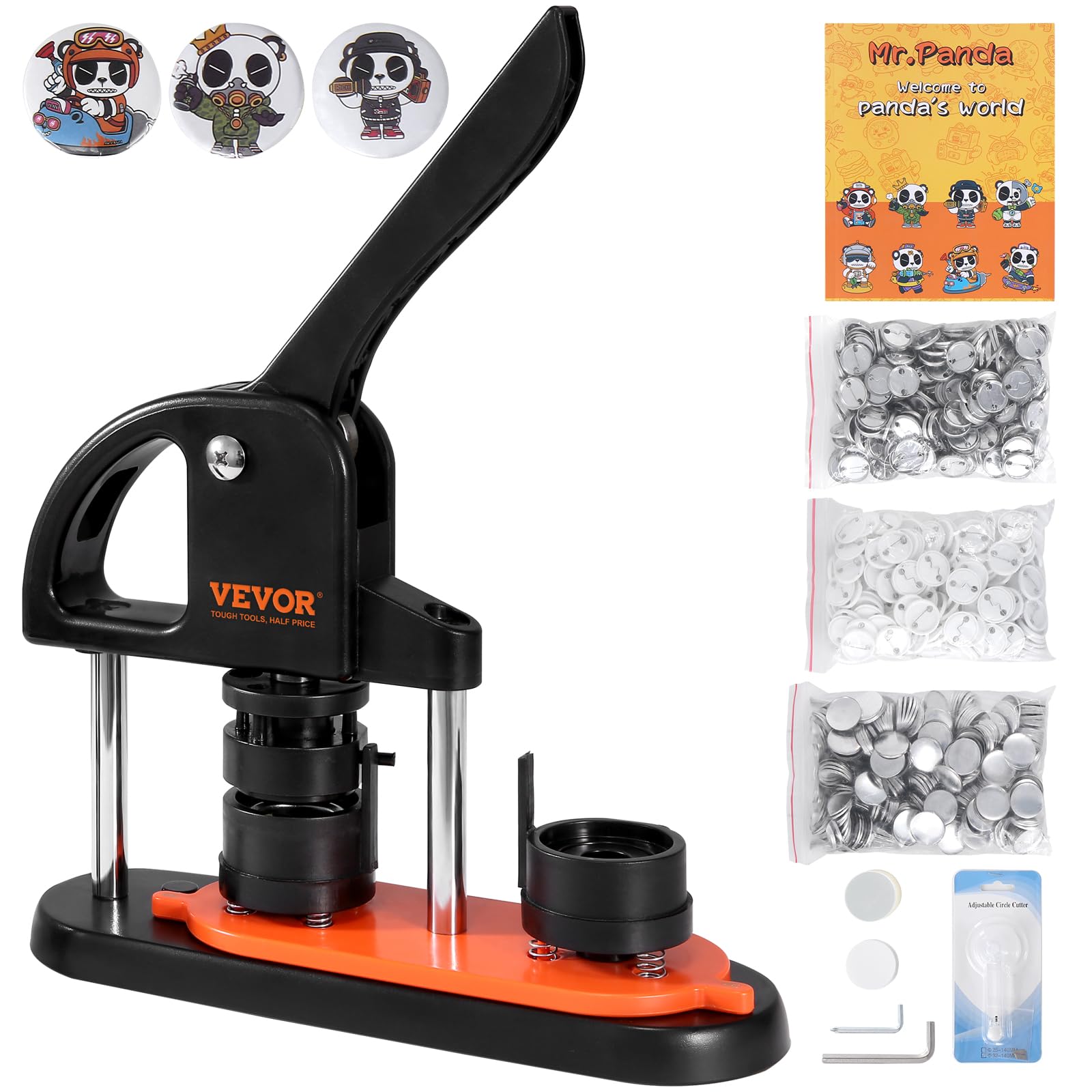 Photo 1 of VEVOR Button Maker Machine, 32mm/1.25 inch Button Maker with 500pcs Button Parts, Ergonomic Arc Handle Punch Press Kit, Pin Maker with Panda Magic Book, for Children DIY Gifts and Christmas