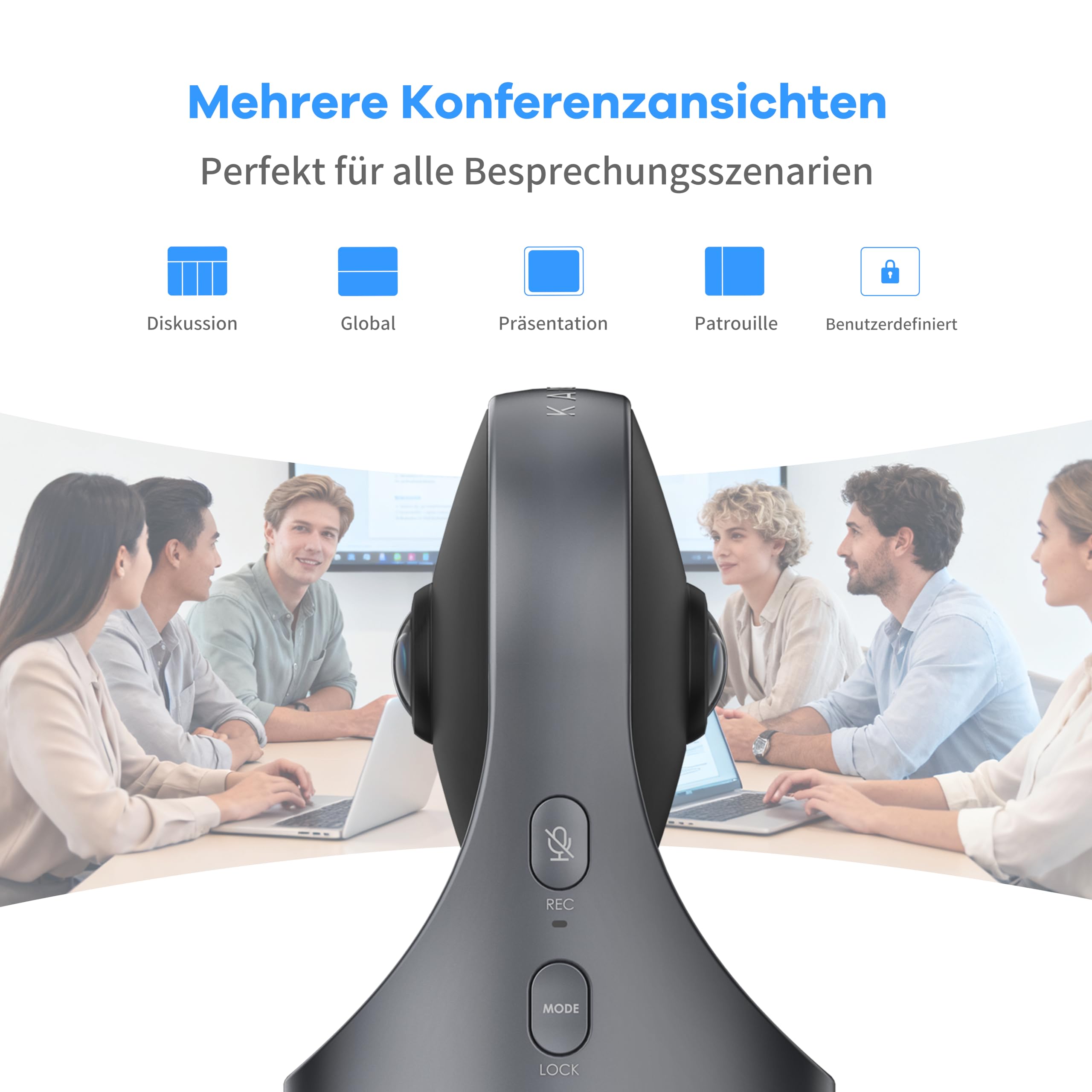 KanDao Meeting Pro 360 Grad Videokonferenzkamera All-in-One, 1080P HD Webcam mit Mikrofon und Lautsprecher, KI Sprecher-Fokus & Lokale Aufnahme, 5,5m Reichweite, Plug & Play für Zoom,MS Teams,Skype 6