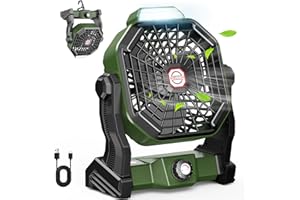 DRCHOP 10400mAh Rechargeable Battery Operated fan, Portable Camping Fan with Light & Hook, 8-Inch Battery Powered Fan, Outdoor Travel Tent Fan, Personal USB Desk Fan for Table, Quiet Fan for Room, Outdoor