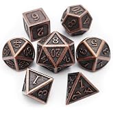 Haxtec Metal DND Dice Set, 7 Pcs Ancient Polyhedral Dice for Table Games | Copper D&amp;D Dice with Leather Bag, Compatible with Dungeons and Dragons, Antique Heavy Metallic, TTRPG Gifts for DND Lovers