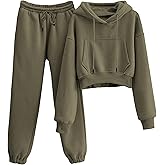 LTSCNRM Women's 2 Piece Airport Outfits Fleece Crop Hoodies Pullover Sweatshirt Sweatsuits Joggers Pants Pockets