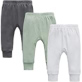 O2 BABY Organic Cotton Unisex Baby Jogger Pants, 3-Pack Pull-on Bottoms, Newborn Leggings