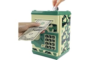 Cargooy Mini ATM Piggy Bank ATM Machine Best Gift for Kids,Electronic Code Piggy Bank Money Counter Safe Box Coin Bank for Boys Girls Password Lock Case (Camouflage Green)