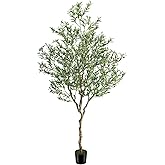 7ft Artificial Olive Tree Potted, Faux Indoor Plants with Natural Wood Trunk & Lifelike Fruits, Realistic Tall Fake Tree for Home Office Decor, Housewarming Gifts