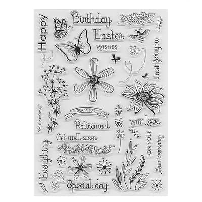 Buy Clear Stamps Silicone Stamp Cards With Happy Birthday Flower Grass And Greating Words For Card Making Decoration And Diy Scrapbooking Embossing Album Decor Craft Birthday Clear Stamps Online In Turkey B0912mf2qm