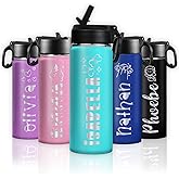 PUREFLY Ships Next Day from USA,Personalized Kids Water Bottle with Engraved Name, Custom Stainless Steel Water Bottle with Straw and Lid, Swivel Handle | 18 oz- 6 Colors | Back to School