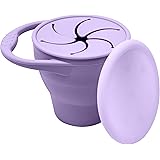 BraveJusticeKidsCo | Snack Attack Snack Cup | Collapsible Silicone Snack Container | Toddler and Baby Snack Catcher Lid (Purp