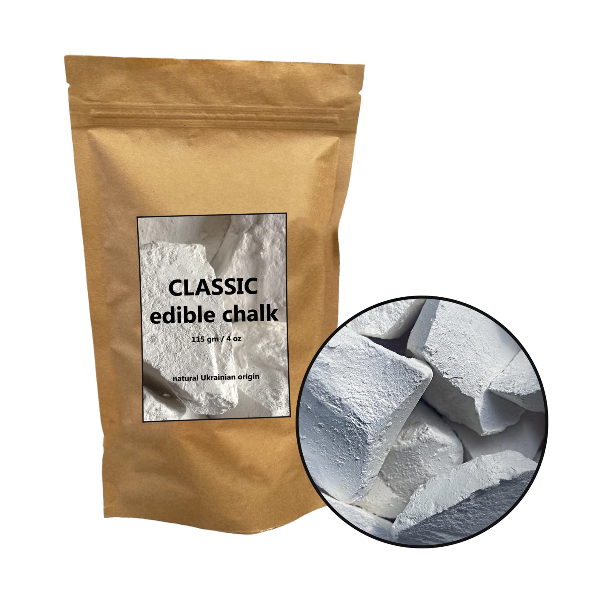 Classic Natural Edible Chalk Organic Crunchy White Chalk Chunks for Eating, Pica Cravings, and ASMR Pure Ukrainian 4oz (115g)