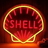 WonderfulLife Shell Oil Logo Neon Sign for Garage Decor,Led Signs for Bar Man Cave Wall Decor,Lube Store or Gasoline Station Display Lighting,Orange and Red,Easy Hanging.