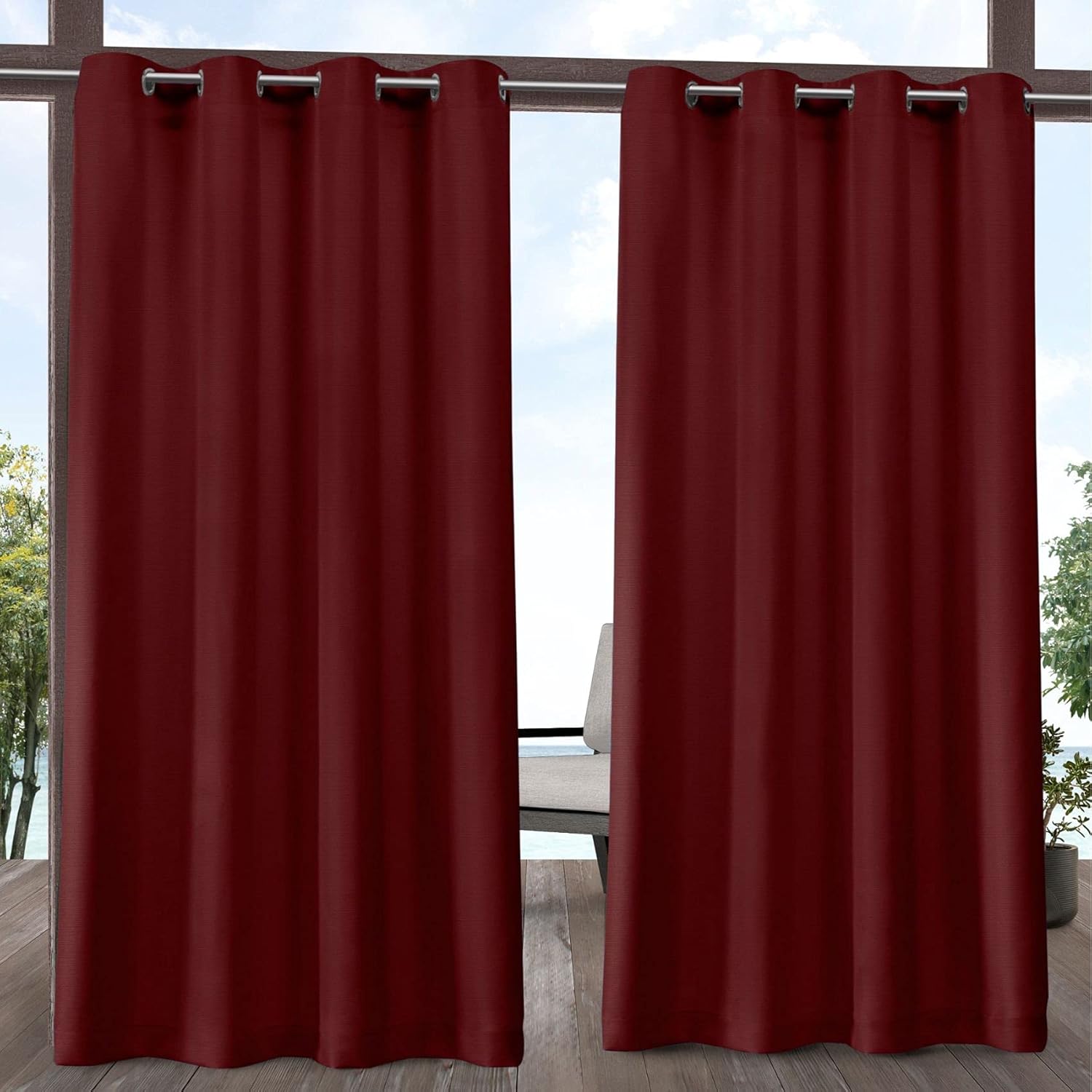 Outdoor Curtains - Exclusive Home Delano Heavyweight Textured Indoor/Outdoor Grommet Top Curtain Panel Pair, 54