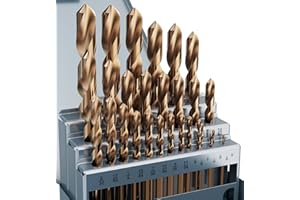 MACXCOIP Cobalt Drill Bit Set, 29Pcs M35 High Speed Steel Bits for Hardened Metals, Stainless Steel, Cast Iron and Wooden Plastics, with Metal Index Storage Box, 1/16"-1/2"
