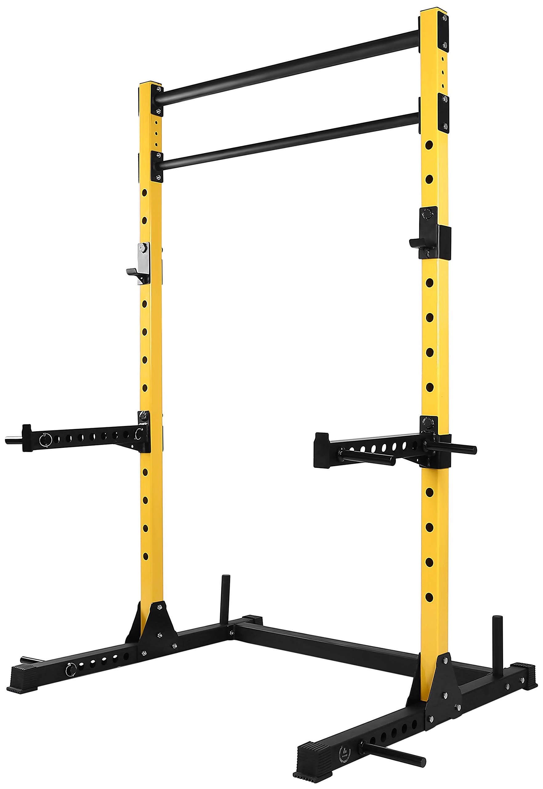 HulkFit Multi-Function Adjustable Power Rack Exercise Squat Stand with J-Hooks, Spotter Arms Dip Bars and Pull Up Bars, 800-Pound Capacity
