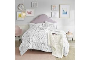Comfort Spaces Vivian Comforter Set Ultra Soft All Season Lightweight Modern Geometric Glam Metallic Print Bedding, Matching Sham, Decorative Pillow, Twin/Twin XL, Geometric White/Silver