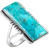Turquoise Ring Sterling Silver 925 Genuine Gemstones Size 6 to 11