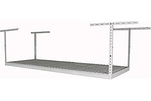 SafeRacks – 3x8 Overhead Garage Storage Rack - Height Adjustable Steel Overhead Storage Rack - 500 Pound Weight Capacity (White, 24"-45")