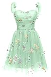 Flower Embroidery Tulle Prom Dresses Short Knee