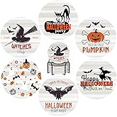 6 PCS Halloween Coasters with Metal Holder and Cork Base Ceramic Drink Coasters Absorbent Cup Mat Non-Slip for Home Kitchen Office Table Decor, 4 Inch Halloween 1