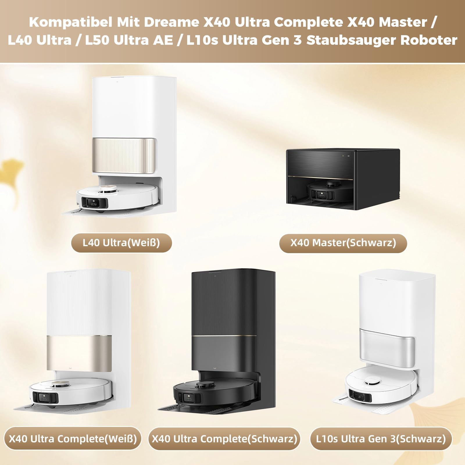 20 Stück Zubehör für Dreame X40 Ultra Complete/X40 Master/L40 Ultra/L10s Ultra Gen 3/L50 Ultra AE/Mova P50 Pro Ultra Staubsauger, 1Hauptbürste 6Staubbeutel 4Wischpads 4Filter 4Seitenbürste 1Reinigung 2