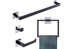 TQKAG Bathroom Towel Bar Holder Sets Black and Polished 4-Piece Bathroom Hardware Set Stainless Steel Bath Accessories Kit. W