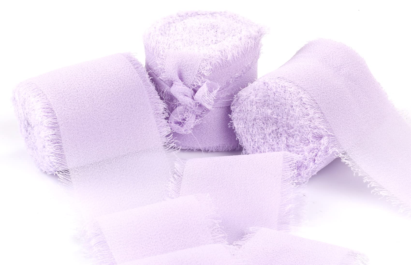 Joycrosso 3 Rolls Handmade Fringe Chiffon Ribbon Frayed Edges Lt. Orchid Ribbon 40mmX4.5Meter, Great for Wedding Invitations, Bridal Bouquets, Decor Tie Gifts Wrapping, DIY Crafts