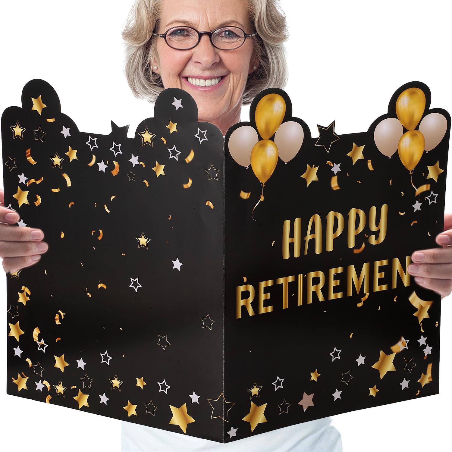 Large Retirement Card, 25x16 Inch of Black Gold Giant Sign Guest Book Official Congrats Jumbo Retired Greeting Card Big Goodbye Signature for Party Decorations Coworker Men Women