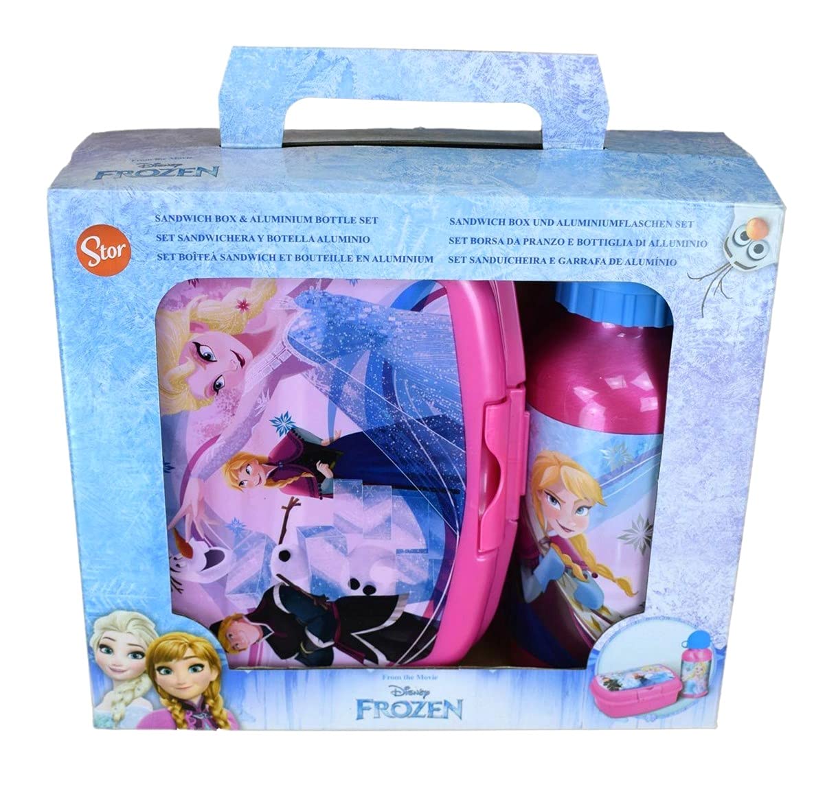 Theonoi 2-Piece Children's Breakfast Set - Selectable: Frozen - Minnie - 1 x Lunch Box Sandwich Box and 1 x Aluminium Bottle/Water Bottle for Girls (Frozen)