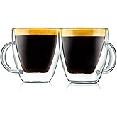 NutriChef Double Wall Insulated Cups - 4pcs 5.2 oz High Borosilicate Glass Sweat Free Mugs Clear Drinkware for Hot/Cold Drinks, Coffee, Espresso, Cappuccino, Latte, Tea, Microwavable, Dishwasher Safe