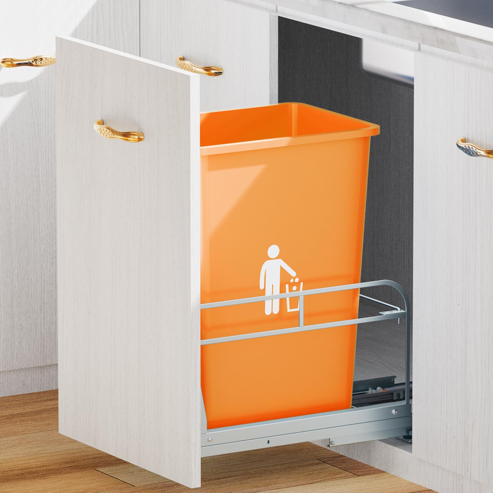 Photo 1 of RUNMI Pull Out Trash Can Under Cabinet with Soft-Close Slides,Garbage Can Not Included,Heavy Duty Under Sink Trash Can Kit for Kitchen, Requires Minimum Cabinets Opening 12" W X 18" D