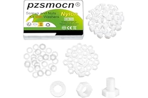 Pzsmocn 90 Pieces / 30 Sets M8 White Nylon Screws and Nuts Kit with Nylon Washers. M8 * 10 mm Plastic White Nylon Hex Screws Nylon Insulating Washers and M8 Hex Nuts Kit.