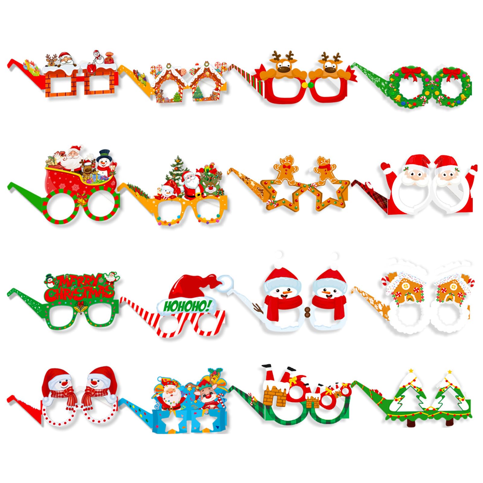 WNXBFO 16 PCS Christmas Glasses, 3D Novelty Xmas Eyewear for Photo Props, Party Glasses for Photo Booth Fun, Christmas Props for Kids and Adults (One Size Fits All)