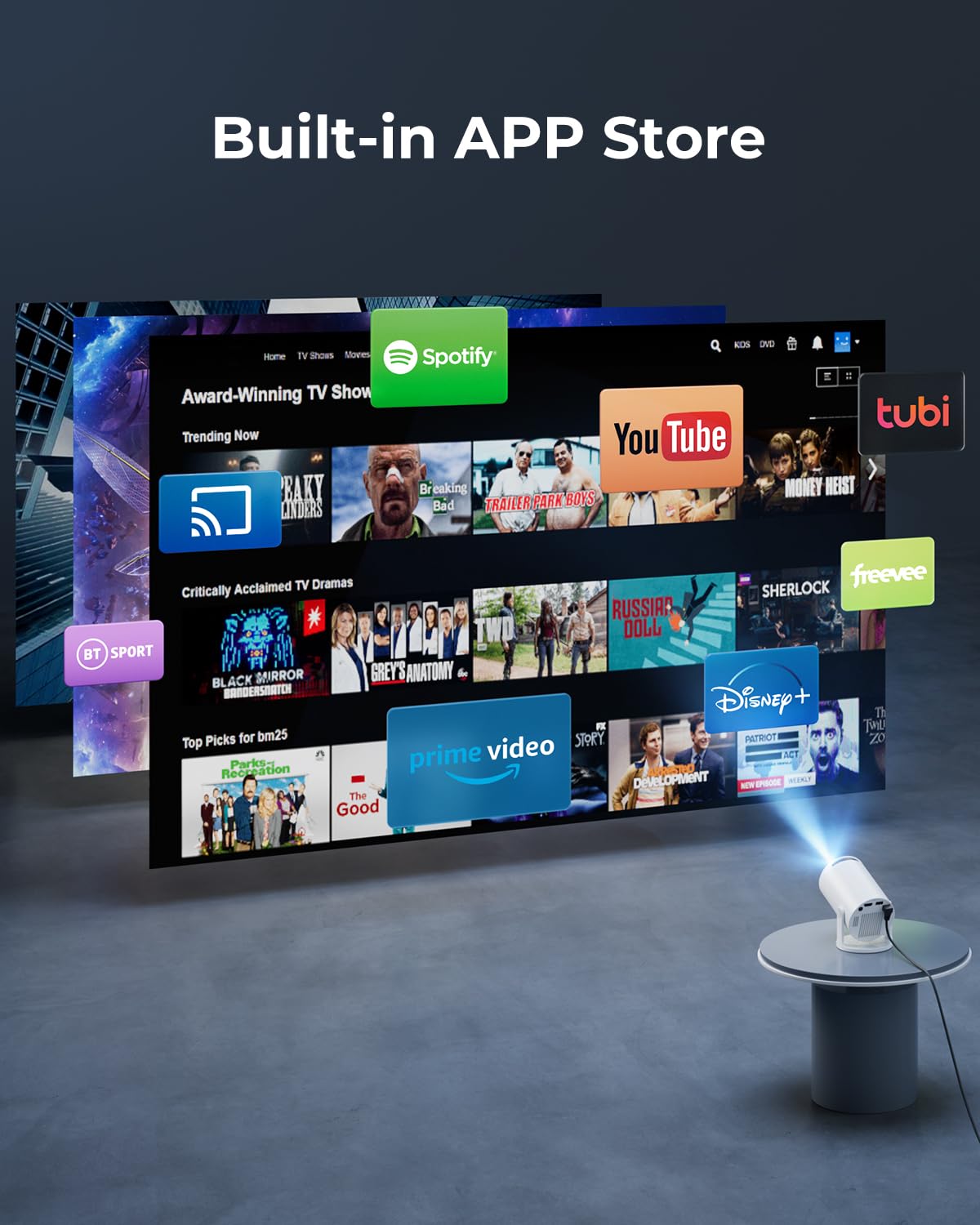 CLOKOWE Mini Projector with WiFi and Bluetooth - Built-in Apps, Smart Portable Projector with 180° Rotation, Auto Keystone, Support 1080P, Compatible with HDMI/USB/TV Stick/Smartphone/Laptop