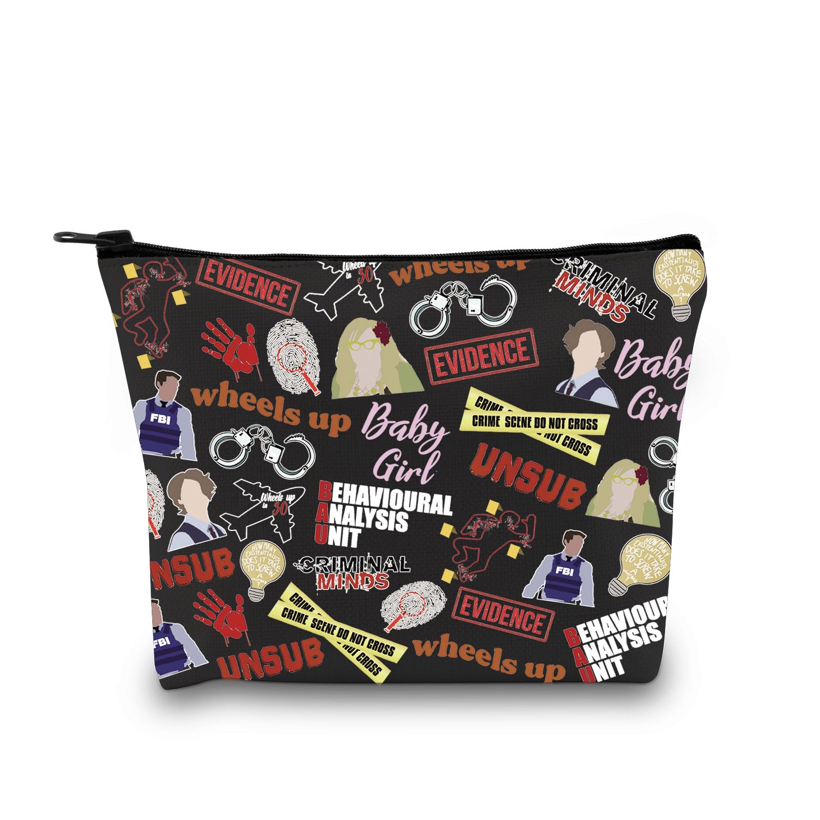 Criminal TV Show Inspired Gift TV Show Merchandise Zipper Pouch Spencer Lover Gift Crime Show Makeup Bag for Criminal Fans (Criminal TV Pattern BLK EU)